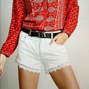 Free people high waisted jean shorts with lace
